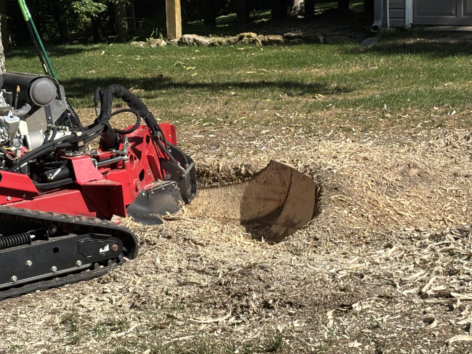 Stump grinding in progress in Platte City Missouri